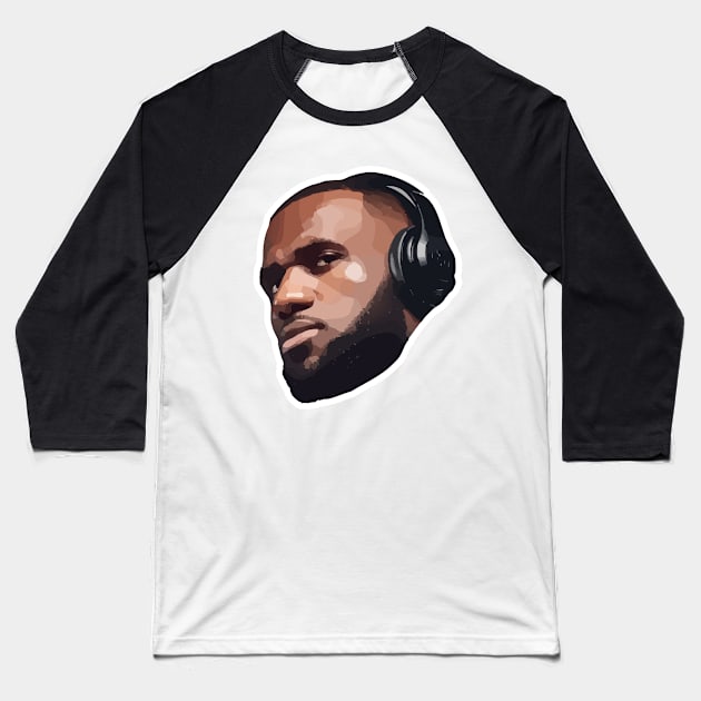 Lebron James Wearing Headset Baseball T-Shirt by Playful Creatives